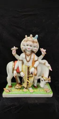 Painted Hindu Multicolor Marble Dattatreya Statue For Worship Size