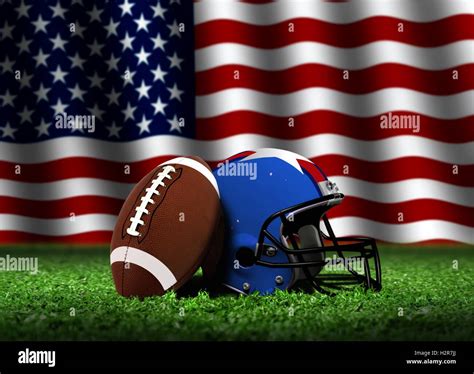 American Football with Helmet and Flag Stock Photo - Alamy