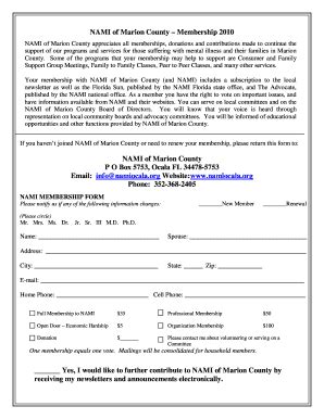 Fillable Online Namiocala NAMI Membership Form Doc Namiocala Fax