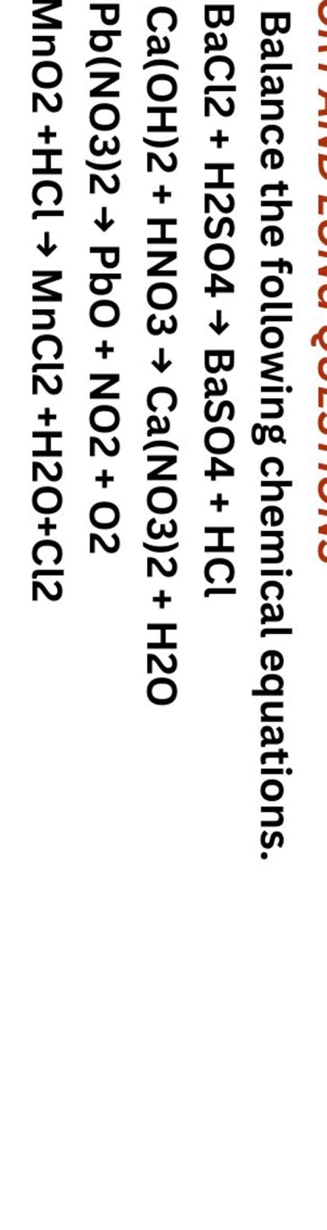 Balance The Following Chemical Equations Bacl H So Baso Hclca Oh Hn