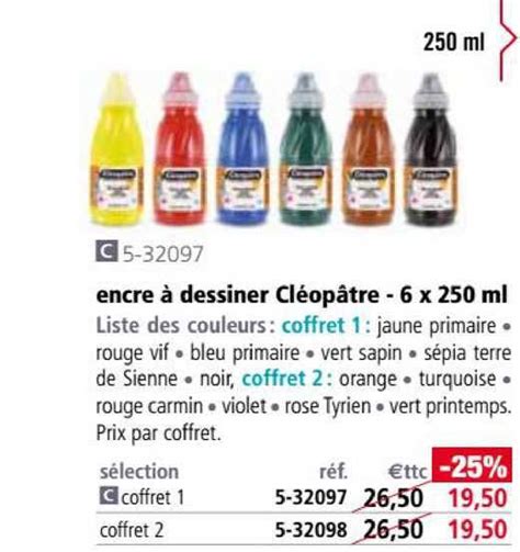 Offre Encre à Dessiner Cléopâtre 6 X 250 Ml chez Le Geant Des Beaux Arts