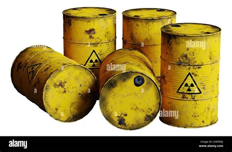 Radioactive Waste In Barrels Isolated On White Background Stock Photo