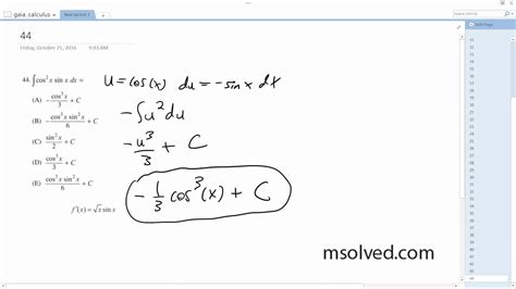 Integrate Cos 2 X Sin X Dx Cos 3 X 3 C Youtube