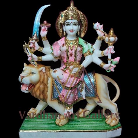 Hindu Painted Marble Durga Statue For Worship Size 1 12 Feet At Rs