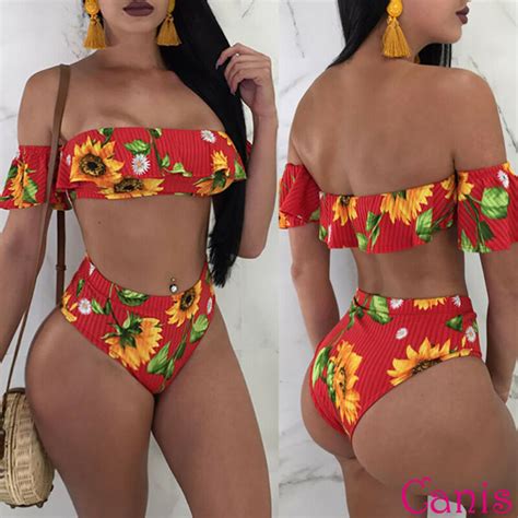 Women Bikini Women Floral Push Up Padded Bra Bikini Set High