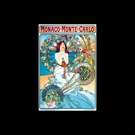 Monaco Monte Carlo Alphonse Mucha Art Nouveau Woman Flowers Poster