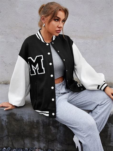 Shein Ezwear Jaqueta Varsity Carta Corrigida Outfit Ideen Outfit Jacken