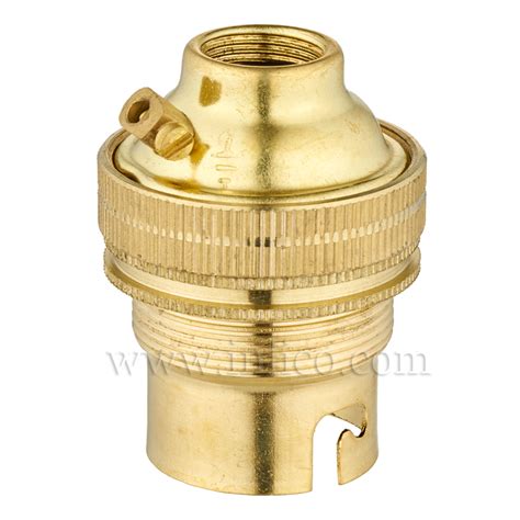 B22 BRASS THREADED SKIRT LAMPHOLDER 10MM ENTRY WITH SHADE RING