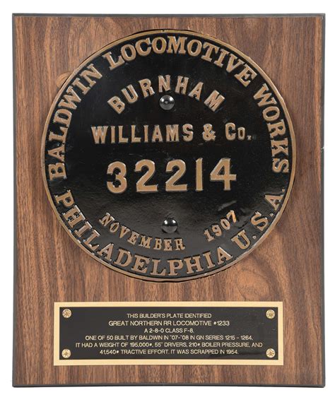 Lot Detail Steam Locomotive Builder S Plate