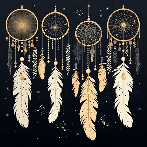 Premium Photo A Set Of Feathers Dreamcatchers Moon Paper Lanterns