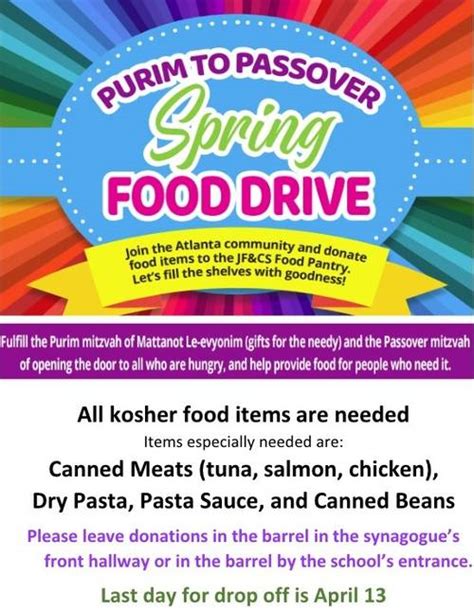 Purim To Passover Spring Food Drive Event Congregation Beth Shalom