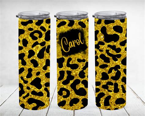 Glam Leopard Print Bling Personalized 20 Oz Tumbler Etsy