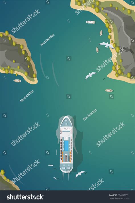 Island Resorts Cruise Ship Top View Stock Vector Royalty Free