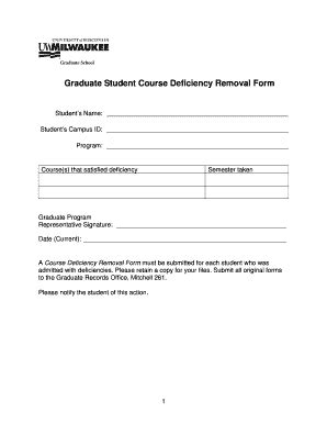 Fillable Online Graduateschool Uwm Deficiency Removal Application Form