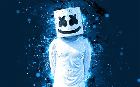 Download wallpapers 4k, Marshmello DJ, artwork, blue neon, american DJ ...