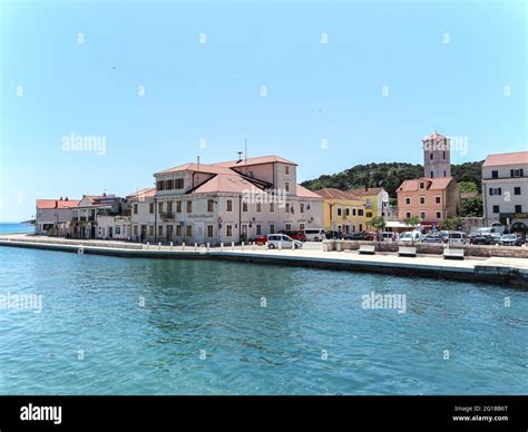 Tisno, Croatia-June 3rd, 2021: Beautiful small town of Tisno with its mediterranean architecture ...