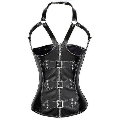 M One Size Hot Sexy Waist Trainer Corset Faux Leather Open Bust Steampunk Zipper Corsets And