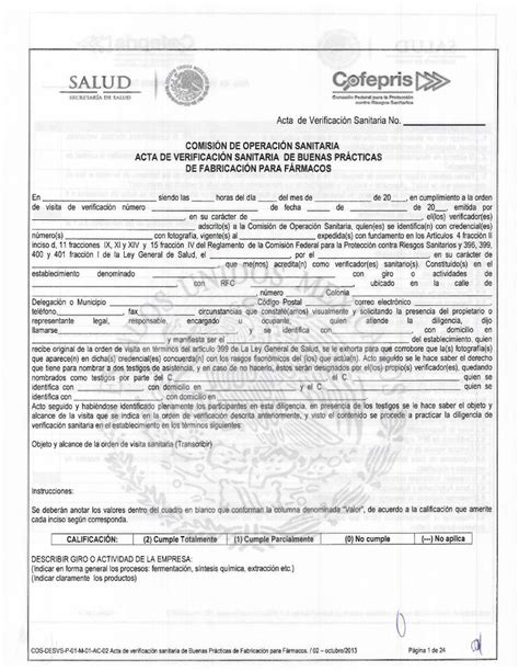 Pdf Acta De Verificaci N Sanitaria De Buenas Pr Cticas De Fabricaci N