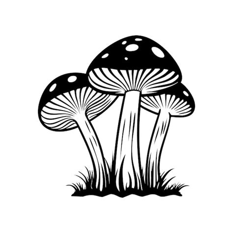 Silhouettes Dessin Es La Main De Champignons Vecteur Premium