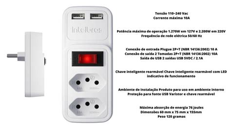 Adaptador Carregador Branco 2 Tomadas 2 Usb Dupla Eac 202 INTELBRAS