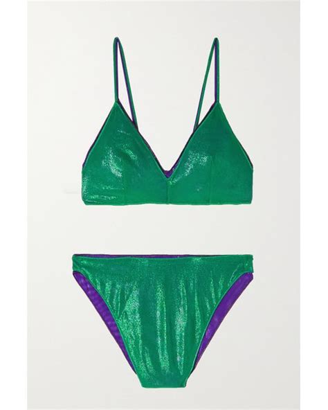 Oséree Layered Two tone Stretch lamé Bikini in Green Lyst Canada