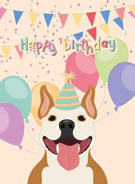 Linda Tarjeta De Invitación De Cumpleaños Con Un Perro Feliz Vector