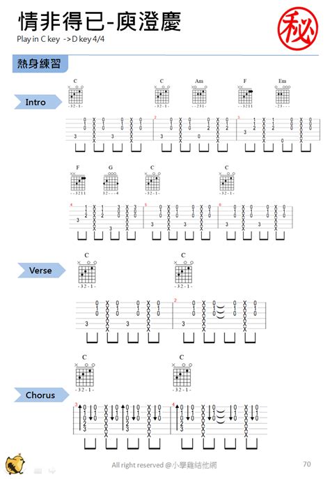 情非得已 結他譜 chord譜 結他教學 小學雞結他網