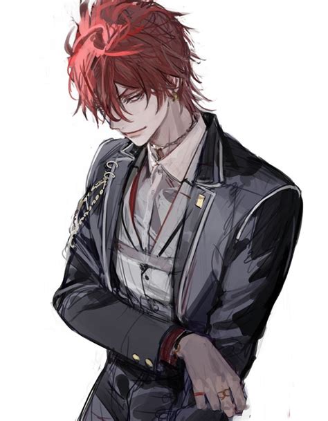 An Anime Character With Red Hair Wearing A Black Jacket And White Shirt