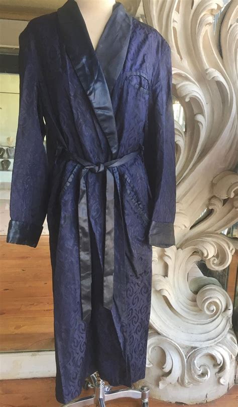 Reserved For Angela Vintage 1950s Mens Blue Rayon And Satin Robe