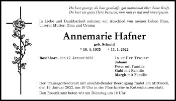 Traueranzeigen von Annemarie Hafner Allgäuer Zeitung