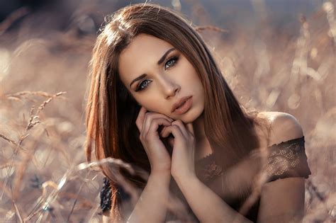 Blue Eyes Brunette Depth Of Field Face Girl Model Woman Wallpaper