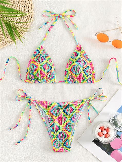 Geo Print Halter Triangle Bikini Swimsuit Shein Usa