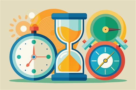 Colorful Illustration Of Time Keeping Devices With Hourglass Stopwatch