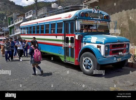 Guatemala Central America Colourful Chicken Buses In The Highlands Of