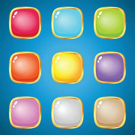 Gems square 9 colors for puzzle games. 2d asset for user interface GUI ...