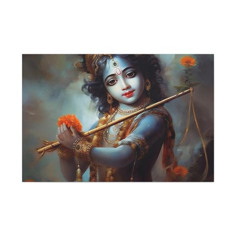 Canva Lord Sri Krishna Child Baby Flute Bansuri Hindu God - Etsy