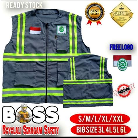 Jual Rompi Kerja Safety Terbaru Abu Free Logo K Dan Bendera Size L