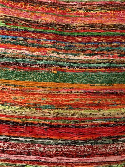 Cotton Recycled Chindi Dhurrie With Multicolor Stripes Pattern Exotic