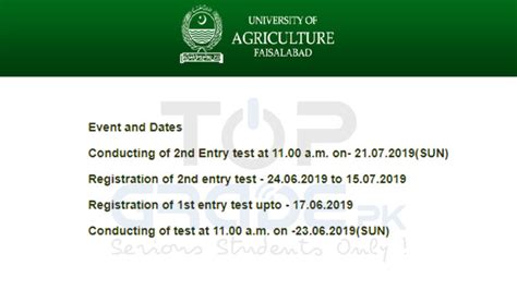 University Of Agriculture Faisalabad Undergraduate 2nd Entry Test 2019