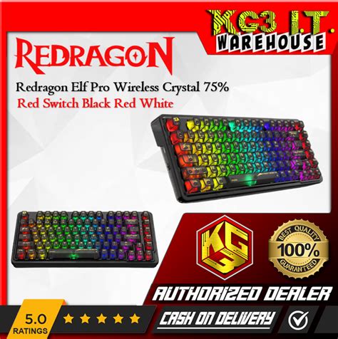 Redragon Elf Pro Wireless Crystal Gasket Hot Swappable Mechanical Keyboard Crystal Black