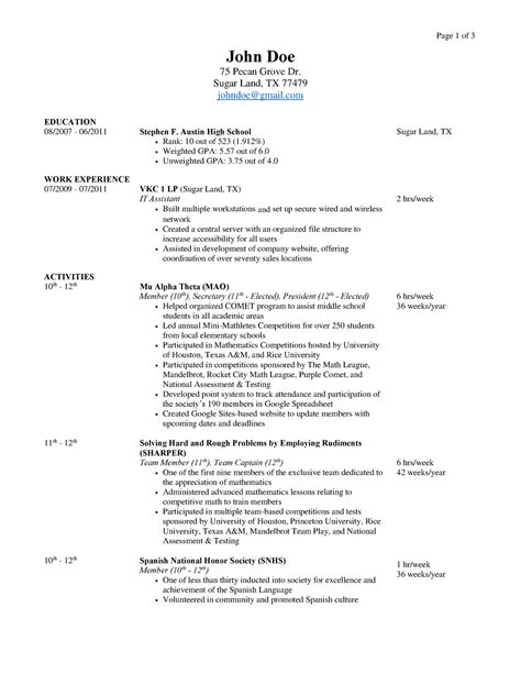 Ut Mccombs Sample Admissions Resume 2019 Page 1 Of 3 John Doe 75