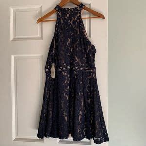 Dresses Nwt Navy And Nude Lace Halter Dress Size L Poshmark