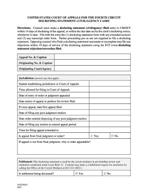 Docketing Statement CivilAgency Cases Fill And Sign Printable