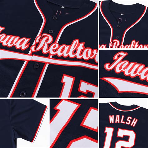 Custom Navy White Red Baseball Jersey