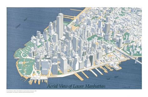 Historic Map Lower Manhattan Nyc Aerial View Historic Map 1986 New