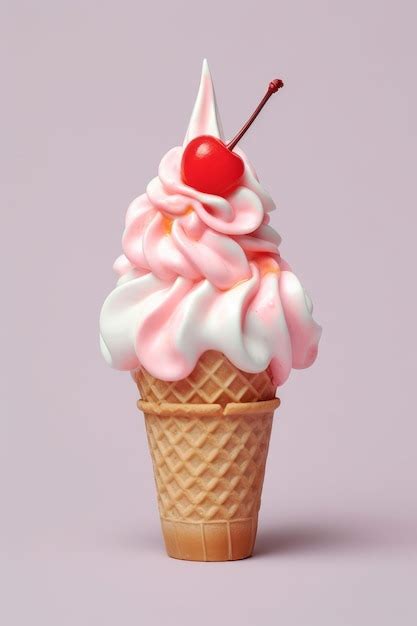 Premium AI Image A Pink Ice Cream Cone With A Cherry On Top