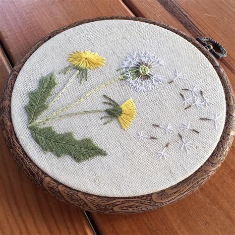 Botanical Embroidery Dandelion Hoop Art Wildflowers Fiber Art Gift For