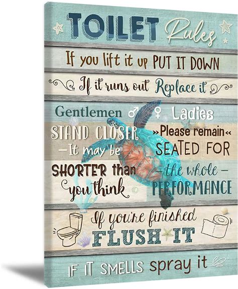 Toilet Rules Bathroom Sign Bathroom Canvas Wall Art Wood Background