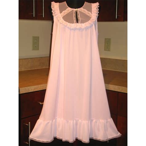 VINTAGE PINK NYLON BABYDOLL LACE NIGHTGOWN GOWN LINGERIE CHIFFON RUFFLE KEYHOLE LARGE XL