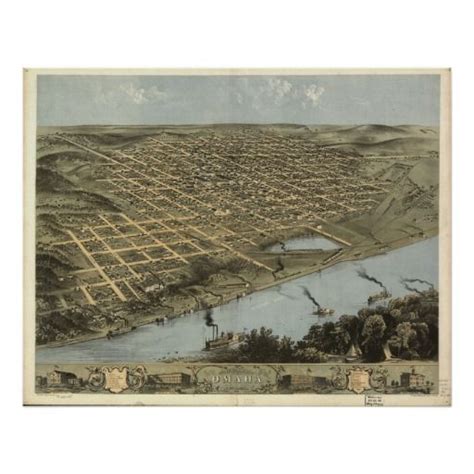 Omaha Nebraska 1868 Antique Panoramic Map Poster Zazzle Birds Eye